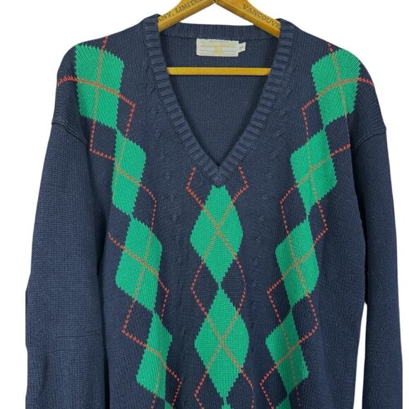 Vintage Archie & Brown Son Argyle Knit Sweater, V-Neck, Preppy Aesthetic, Cotton - Picture 2 of 5